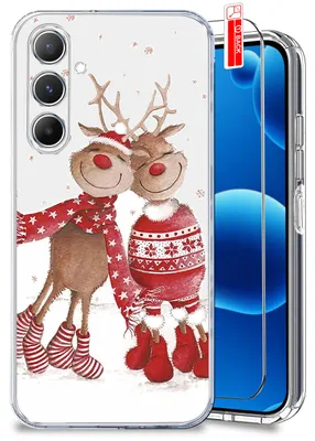 Productafbeelding van Telefoontas voor Samsung A05s, kerstmotieven, versterkte transparante hoes + beschermglas 9H