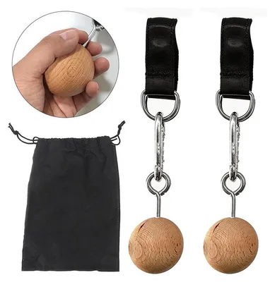 Produktbild von Griffbälle aus Holz für Klimmzüge und Armkrafttraining – Set mit Klettergriffen und Griffkraftbändern – für Zuhause und Fitnessstudio
