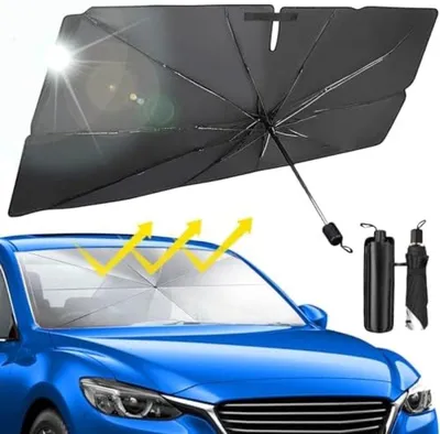 Produktbild von PolkaHome® Auto-Sonnenblende für Windschutzscheibe, faltbarer Sonnenschutz, UV-Schutz 98,7%, 140 x 80 cm, Schwarz