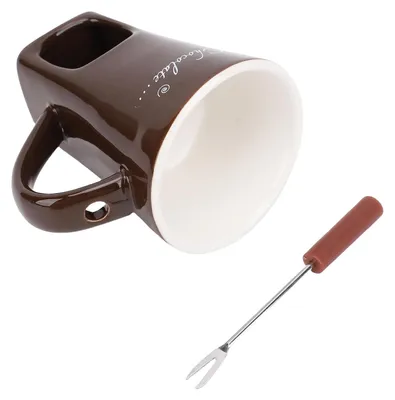Image de Tasse en céramique pour fondue au chocolat avec fourchette, pour crème glacée, fromage, beurre et café