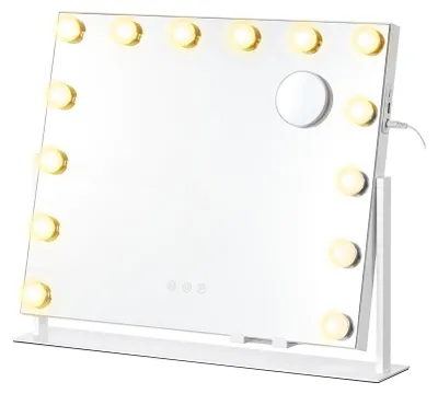 Immagine prodotto di Specchio da trucco illuminato con 14 luci a LED | Bianco opaco | 55x10x45 cm