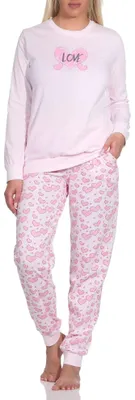Produktbild von Normann Damen Langarm Schlafanzug mit Bündchen in Herz Motiv Optik - auch in Übergrössen ; rosa , 44