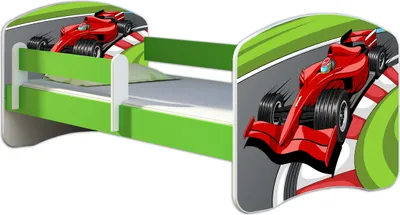 Immagine prodotto di ACMA letto per ragazzi letto per bambini completo di materasso a doghe e protezione anticaduta Verde 06 Formula 1 140x70