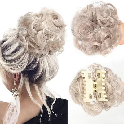 Produktbild von Dutt Haarteil Messy Bun Haarteile mit Klammer für Damen Mädchen Pferdeschwanz, Grau