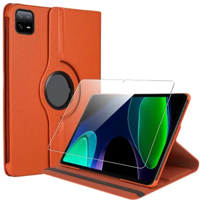 Image de Coque + Verre Trempé pour Xiaomi Pad 6 / 6 Pro, Antichoc Anti-Rayures avec Support Rotatif - Orange