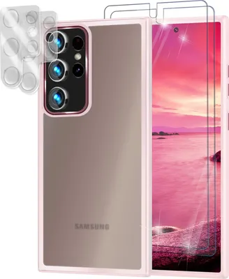 Produktbild von Hybrid Hülle für Samsung Galaxy S23 Ultra, 2x Display- & Kameraschutz Rosa