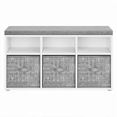 Obrázok produktu pre Šatňová skrinka s 6 priehradkami a 3 boxami, vhodná do predsiene | Biela a sivá | 87 x 30,3 x 48 cm