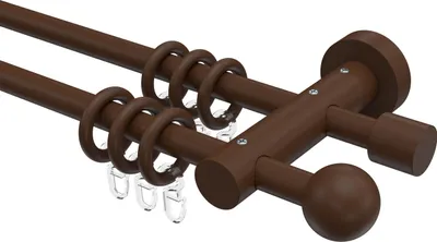 Produktbild von Interdeco Gardinenstange / Vorhangstange Nussbaum lackiert, Typ Adrian Geo (Kugel), 16 mm Ø 2-läufig, 100 cm