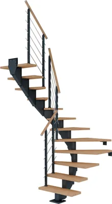 Produktbild von Dolle Mittelholmtreppe Hamburg 1/2 gewendelt Eiche weiß, geölt 85 cm breit für GH 259 – 301 cm UK Metall Anthrazit mit Geländer