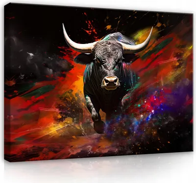 Produktbild von Leinwandbilder Stier Abstrakt Pop Art Tiere 100x70 cm groß Modern Bilder Bild auf Leinwand Leinwandbild Wandbilder Wandbild Wohnzimmer Schlafzimmer