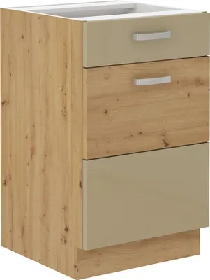 Produktbild von Unterschrank 50 Eiche Artisan Cappuccino Glanz Küchenzeile Vollauszug Soft-Close