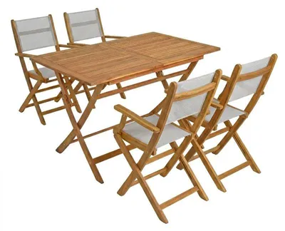 Produktbild von Gartenmöbel Sitzgruppe Gartentisch Eckig 4 Klappstühle Gartenset Sitzgarnitur