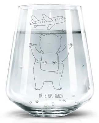 Produktbild von Mr. & Mrs. Panda Glas Bär Flugzeug - Transparent - Geschenk, Becherglas, Hochzeitstag, Valentinstag, für Freundin, Wasserbecher, Jahrestag, Freund, Frauen, Wasserglas