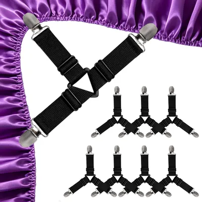 Produktbild von Bettlakenspanner - Verstellbar mit Metallclips - Für Matratzen, Tischdecken, Sofas und Bügelbretter - 8 Stück, Schwarz