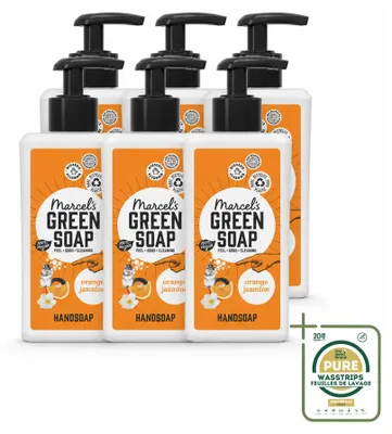 Productafbeelding van 6 x Marcel's Green Soap handzeep, sinaasappel & jasmijn - 250 ml - Verpakking met 6 stuks