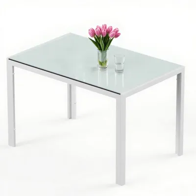 Zdjęcie produktu dla Stół jadalny BEALIFE, 110x70x75 cm, z blatem ze szkła hartowanego i wzmocnioną metalową podstawą | Biały | TB40