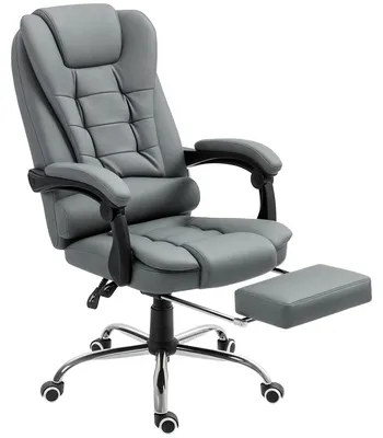Produktbild von Ergonomischer Bš¹rostuhl mit bis zu 145¡ã verstellbarer Rš¹ckenlehne und ausziehbarer Fu?stš¹tze, in grauem Kunstleder.