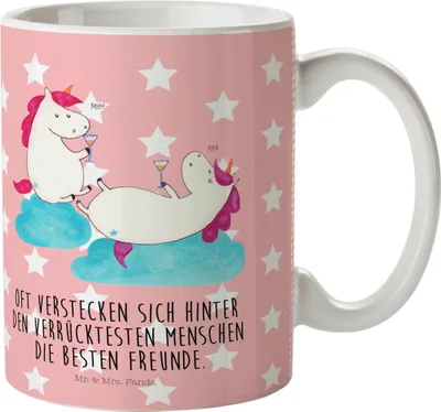 Produktbild von Mr. & Mrs. Panda Mehrwegbecher Einhorn Sekt - Rot Pastell - Geschenk, Unicorn, Beste, Haferl, Plastikbecher, Trinklernbecher, Einhörner, Korken, Pott, Party, Kindertasse