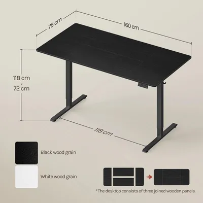 Produktbild von Elektrisch höhenverstellbarer Computertisch - Gaming-Schreibtisch - 72–118 cm Höhenverstellung - 3 Speicherhöhen - Kollisionsschutz - Belastbar bis 80 kg - 160 x 75 cm - Schwarz