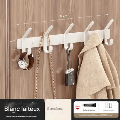 Image de 1 Crochet de porte pour fixation sans perçage, idéal pour les crochets de salle de bain (blanc, 37 cm de long [5 crochets])