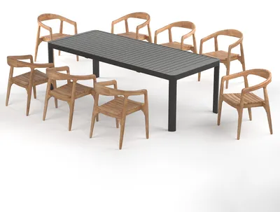 Produktbild von home24 Gartenessgruppe - 9-teilig - Teak massiv / Aluminium - Braun / Anthrazit