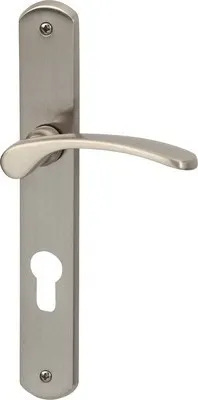 Produktbild von Langschildgarnitur Amos edelstahlfarben/satiniert PZ mit 2x Drücker für Wohnungseingangstür links/rechts