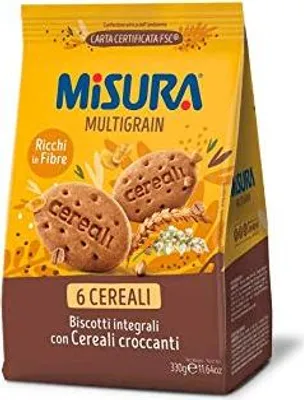 Produktbild von 3x Misura Multigrain 6 cereali Biscotti integrali con cereali croccanti Vollkornkekse mit knusprigem Getreide 6 Getreide Italienische Kekse 330g