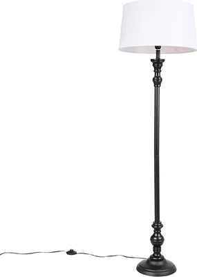 Produktbild von Stehlampe Schwarz mit Leinenschirm Weiß 45cm Classico