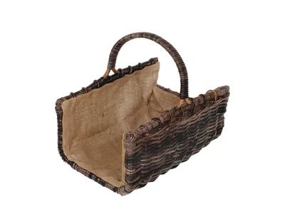 Produktbild von Kobolo Holztrage Holzkorb für Kaminholz - eckig aus Rattan-Krabu mit Jutefutter ausgestattet | Brennholzkorb Holzkörbe Rattankorb Körbe Aufbewahrung