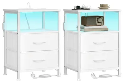 Immagine prodotto di SONGMICS, set di 2 comodini, con presa di corrente, illuminazione LED e 2 cassetti