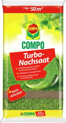 Obrázok produktu pre COMPO Turbo Nachsaat, trávnikové semeno, rýchlo a spoľahlivo vyplňuje medzery v trávniku, s istotou klíčenia, 1 kg, 50 m²