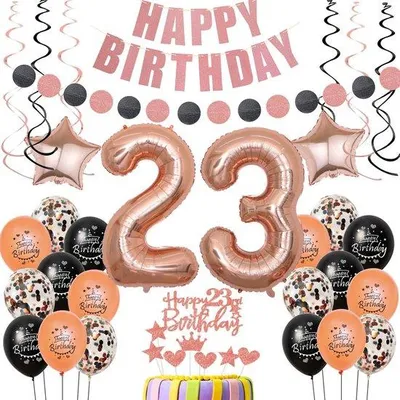 Produktbild von Famanu Geburtstagsdekoration 23 Jahre - Festpaket Ballons - Roségold Schwarz