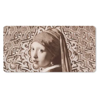 Produktbild von MuchoWow® Schreibtischunterlage Das Mädchen mit dem Perlenohrring - Schnittmuster - Vermeer 80x40 cm - XXL Mauspad - Gaming Mauspad