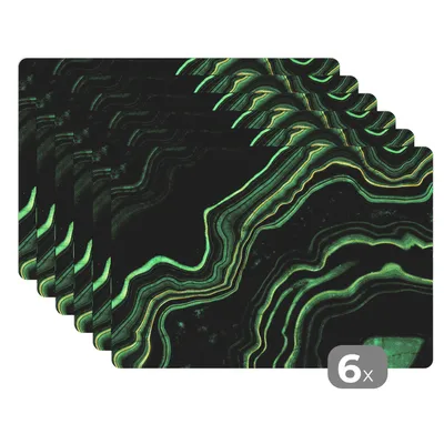 Obrázok produktu pre MuchoWow® Podložky Sada 6 podložiek Umývateľné podložky 30x45x0.3cm Mramor - zelená - zlatá Podložka pod stôl Nekĺzavá a odolná voči teplu