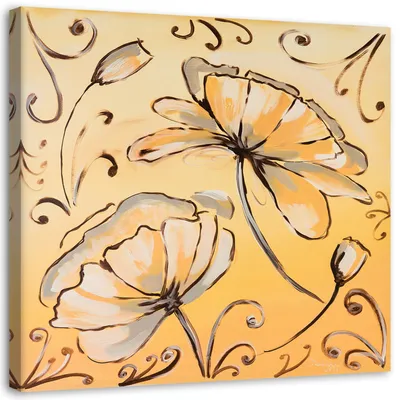 Produktbild von Leinwandbild gelbe blumen 60x60 cm Feeby beige wandbild bereit zum aufhängen