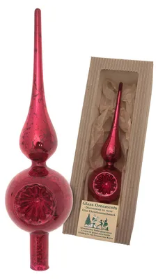 Produktbild von Krebs Glas Lauscha Antik Mercury Reflexspitze Rot - aus Glas - ca. 23cm - charmante Baumspitze mit nostalgischem Flair und zeitloser Eleganz