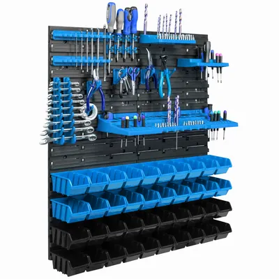 Immagine prodotto di 40 scatole impilabili scaffale a parete in plastica 77 x 78 cm portautensili sistema di stoccaggio per officina garage scaffale aperto scivolo per stoccaggio