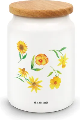 Produktbild von Mr. & Mrs. Panda Lebensmittelbehälter Sonnengruß Design - Weiß - Geschenk, Keksdose, Dose, Aufbewahrungsdose, Osterglocke, behälter, Gelbe Blumen, Snackdose, Sonnenblume