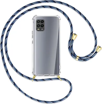 Produktbild von Handykette Backcover-Schutzhülle mit Band (Metall goldfarben) für Xiaomi Mi 10 Lite 5G (Zoom) - Blautöne