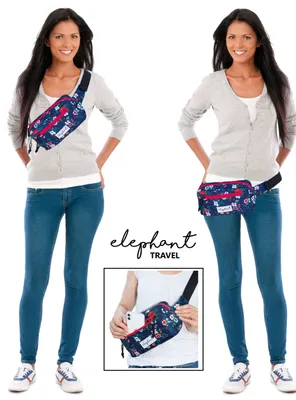 Produktbild von Elephant Damen Bauchtasche Blue Flower 13021, 23x12,5x7 cm, 1,8 L, 150g, 3 Fächer, verstellbarer Hüftgurt bis 130 cm, 100% Polyester, pflegeleicht – ideal für Reise, Outdoor, Fahrrad