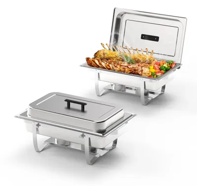 Productafbeelding van Chafing dish set - 2 stuks - 8QT - Roestvrijstalen warmhoudbakken - Buffetwarmer - Zilver
