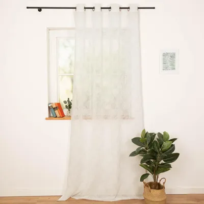 Produktbild von Ösenvorhang Rosenblüten Stickerei halbtransparent weiß 140x260 cm