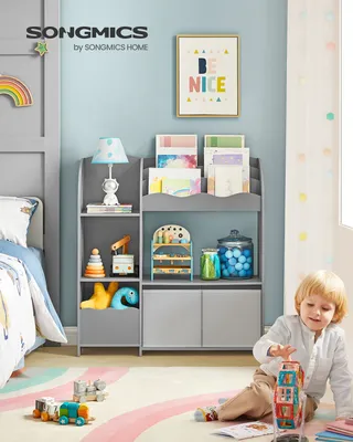 Produktbild von SONGMICS Bücherregal Kinder, Kinderregal für Spielzeug und Bücher, Aufbewahrung mit 2 Boxen, für Spielzimmer, Kinderzimmer, Wohnzimmer, taubengrau