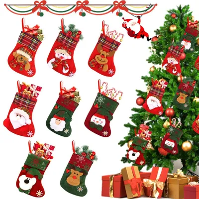 Produktbild von 8 Stück Nikolausstrümpfe Set Geschenkbeutel zum Aufhängen & Befüllen Weihnachtssocken Dekoration