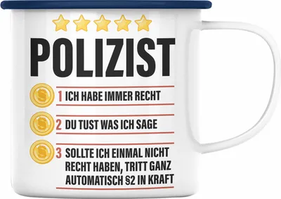 Produktbild von Trendation - Polizist Geschenk Emaille Tasse mit Spruch Geschenke Polizei Männer Lustig (Blau)