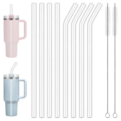8 Glastrinkhalme 31 cm für Stanley Cup, mit 2 Reinigungsbürsten