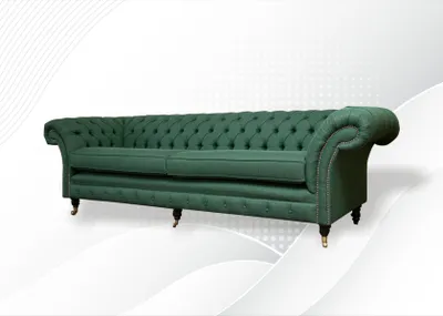 Produktbild von Chesterfield 4 Sitzer Dunkelgrün Wohnzimmer Design Couchen Sofa big Möbel Stoff