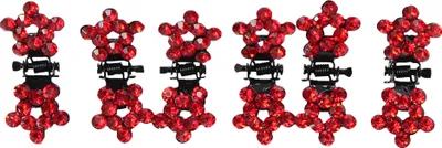 Produktbild von 6 x Mini Haarklammern in Sternen-Form mit Strass-Steinen bestückt Rot