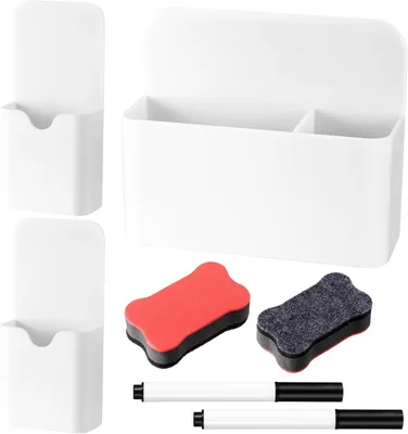 Produktbild von Magnetische Penhalter, 3 Stück, mit Whiteboard-Schwämmen und Stiften, für Büro und Schule