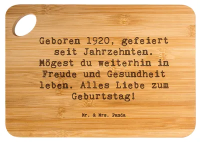 Produktbild von Mr. & Mrs. Panda Brett Spruch 1920 Geburtstag - Transparent - Geschenk, Hackbrett, Alter, Schneidebrett, Holzbrett, handgefertigtes, schneidbrett, Happy Birthday